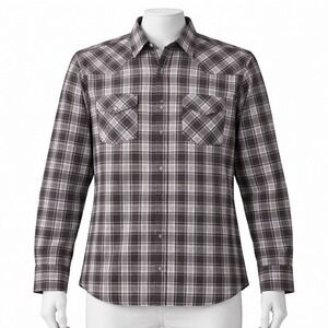 Ely Cattleman Western Shirt Mens 2XL Tall Gray Plaid Pearl Snap Style Pockets